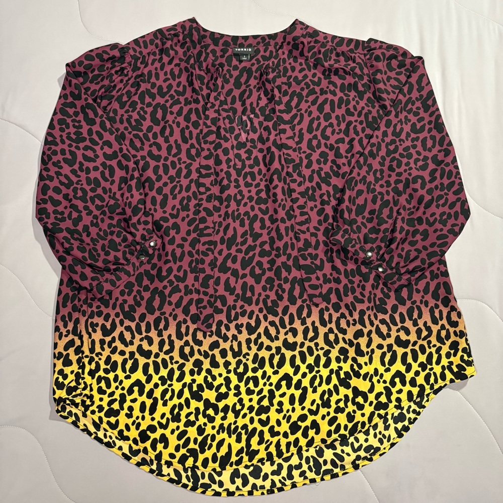 Torrid Pink and Yellow Leopard Blouse